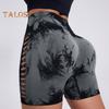 Short de yoga coupe slim haute élasticité contrôle du ventre sans couture séchage rapide tie-dye ajouré anti-exposition fesses relevées taille haute douce jogging course à pied