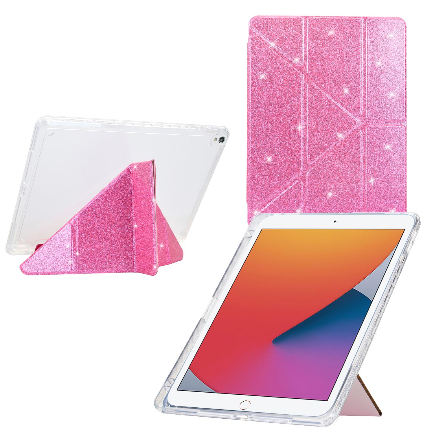

Tablet Case For iPad 10.2 (2020)/(2019)/Air 10.5 inch (2019) Y-Fold Stand Glitter Leather TPU Acrylic Clear Cover Pink