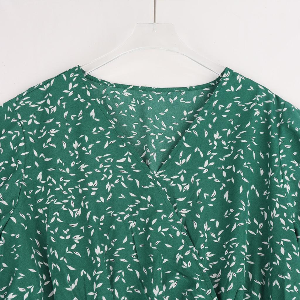 Plus Size Floral Print V Neck Short Sleeve High Waist Loose Fit Midi Dress for Women Casual Summer Outfit