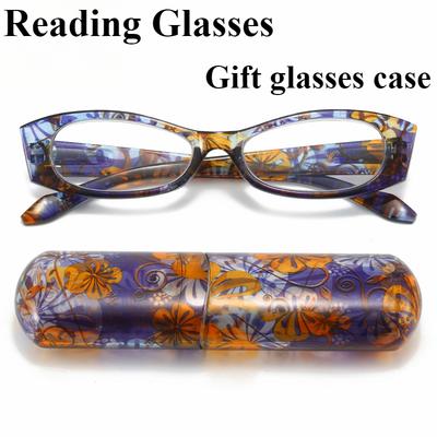Tragbare Lesebrille Geschenk Farbiges Brillenetui Ac Brillengläser Blumendruck Federbügel Alterssichtigkeit Brille