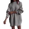 Women Sweater Three-Dimensional Tailoring Loose Fit Soft Knitted Sweater O-Neck Long Sleeve Ripped Holes Mid-length Tops