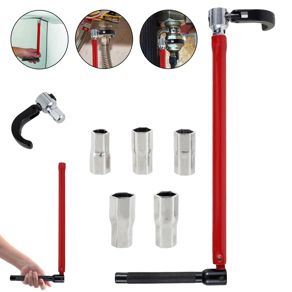 Wrench Socket Spanner Bathroom Shower Faucet Wrench with 5 Sockets and 1 Chuck Durable Tap Back Nut Wrench Hardened Hand Tools