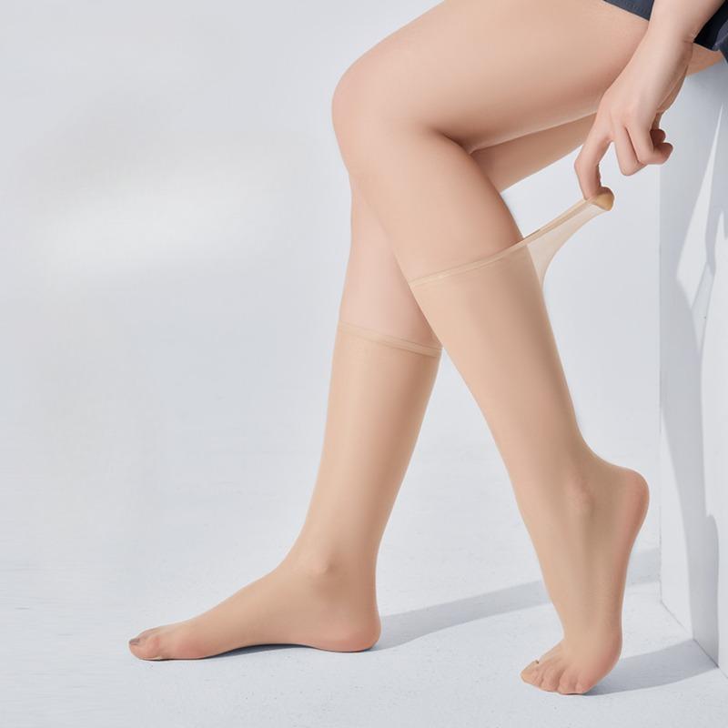 Ultra-thin Mid-calf Stockings for Women, Summer Knee-high Concealer Beauty Socks, Slightly Press To Show Slim Legs