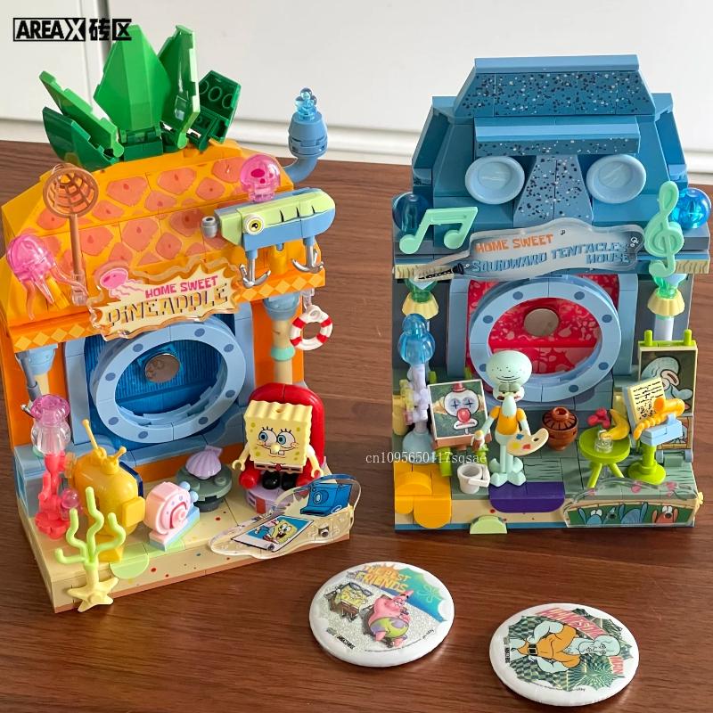 Spongebob Squarepants Building Blocks Pineapple House Island Portrait House Model Cartoon Model Bricks Kids Diy Toy Holiday Gift