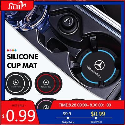 GLC GLB 2pcs Car Coaster Water Cup Bottle Mat Silicone Non Slip Pad For Mercedes Benz AMG A C E S G Class W201 W210 W108 W204 W