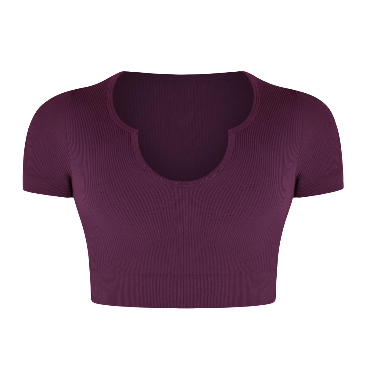 

Бесшовная вязаная женская дышащая футболка с коротким рукавом и U-образным вырезом, быстросохнущая, амортизирующая нить, для бега, фитнеса, йоги, женская футболка с коротким рукавом L