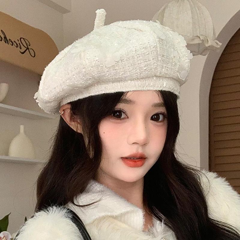 Korean New Small Fragrance Style Flower Beret Fashionable and Versatile Octagonal Hat for Women Autumn and Winter Outdoor Casual Painter Hat