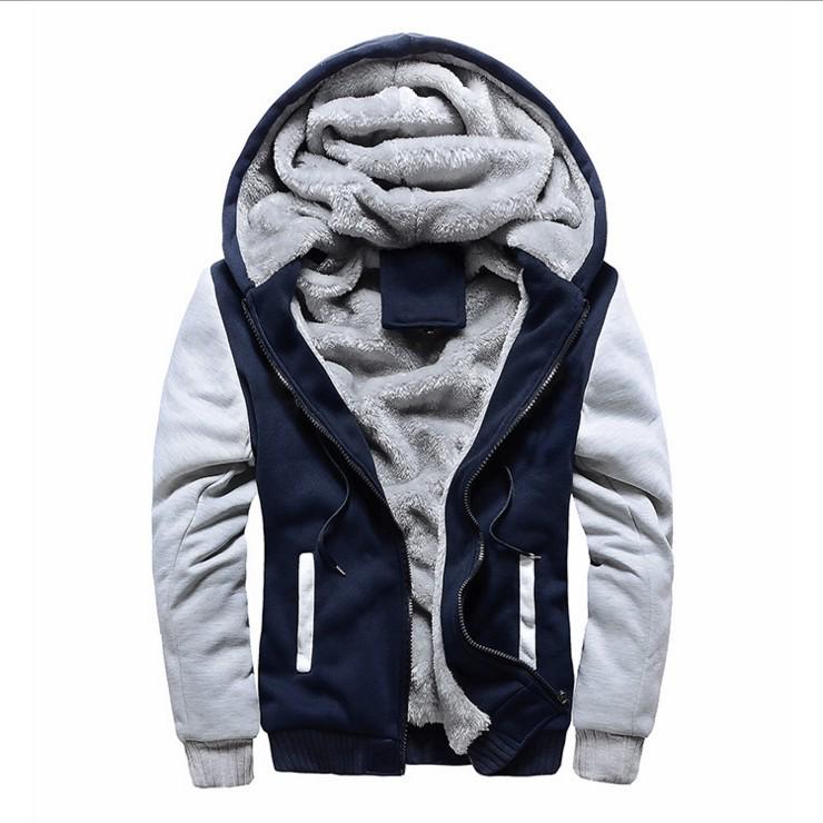 Men's Warm Fleece Hooded Jacket, Autumn And Winter Casual Color Blocking Jacket Coat