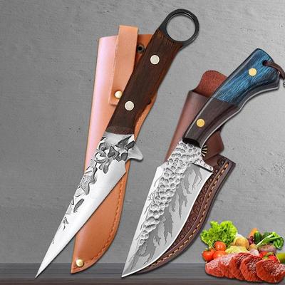2 teile/satz Edelstahl Küchenmesser Fleisch Cleaver Geschmiedet Ausbeinmesser Grill Angeln Metzger Messer mit Mantel