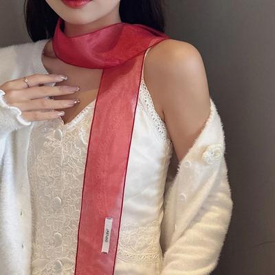 Elegant Silk Material Silk Scarf Pearl Shiny Thin Headband Korean Style Belt Spring Summer