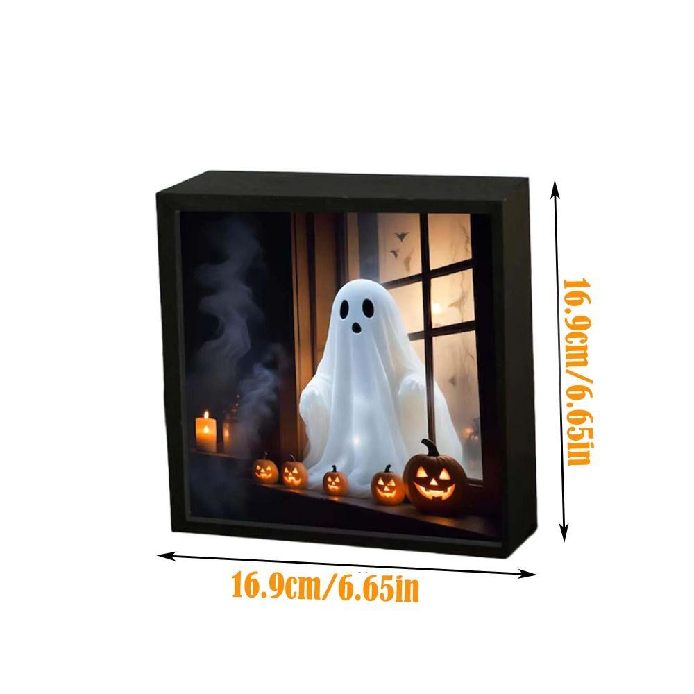 LED Halloween Night Light Wooden Ghost Painting Frame Lamp New Desktop Decor Ornaments  Gifts