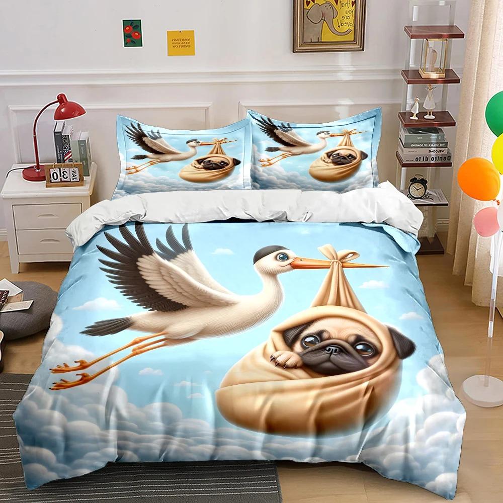 Cute Pug Print Bedding Set Sports Enthusiast 1 Duvet Cover 1/2 Pillowcases Adult and Children Bedding Set Luxury Gift