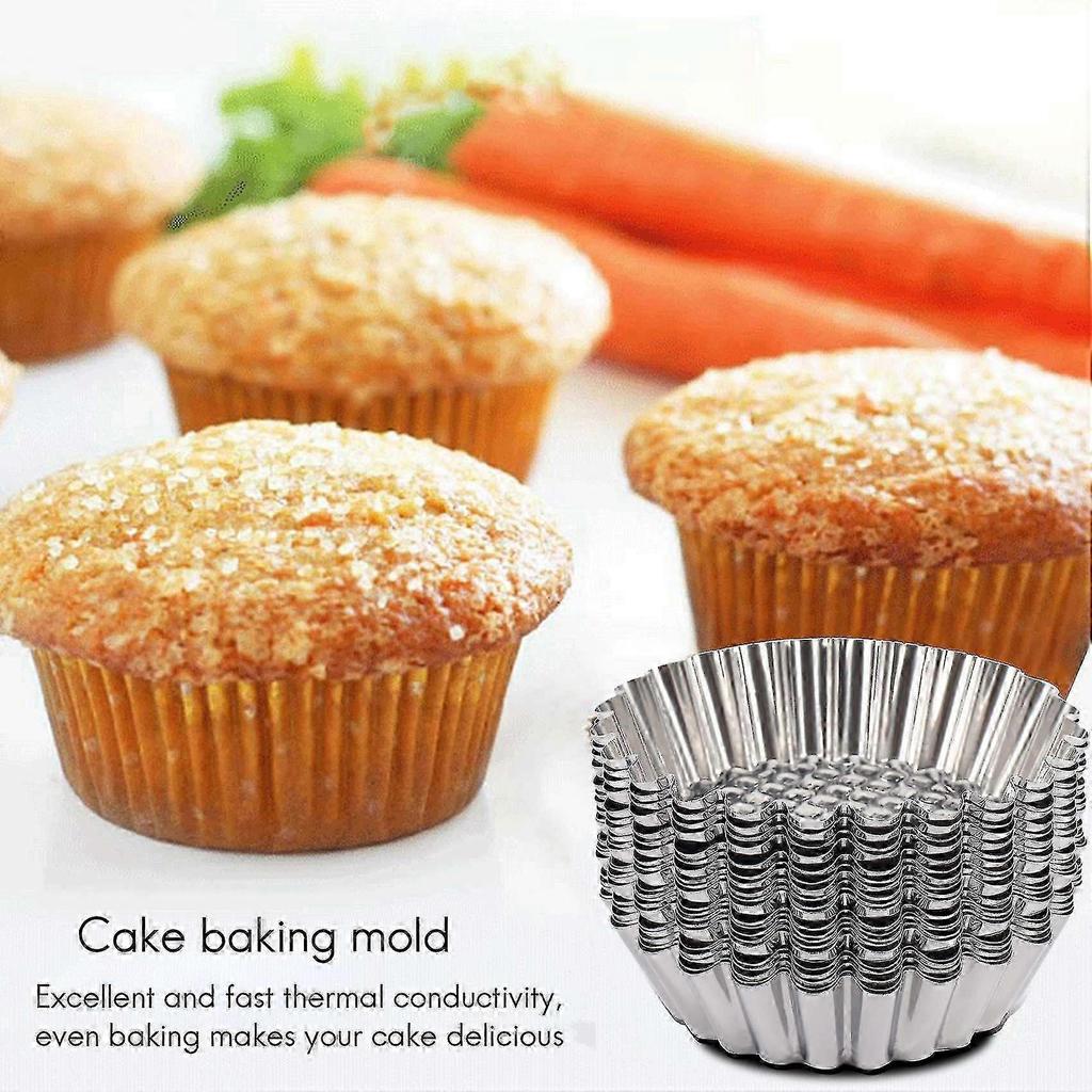 20PCS Stainless Steel Egg Tart Mold Round Shape Fluted Design Cupcake Baking Molds Reusable Metal M