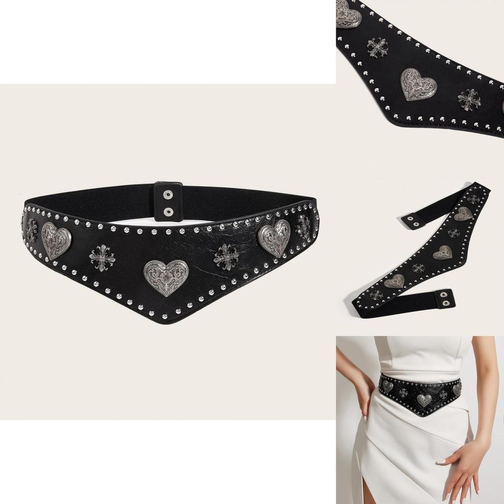 Ladies Faux Leather Waist Cincher With Metal Buckle And Elastic Stretch For Retro Style