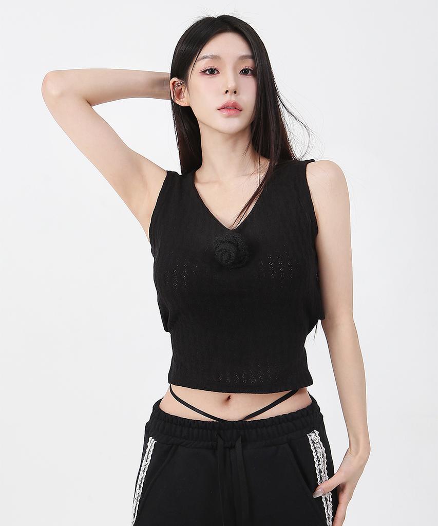 CATTLINE Back Ribbon Sleeveless Knit Black