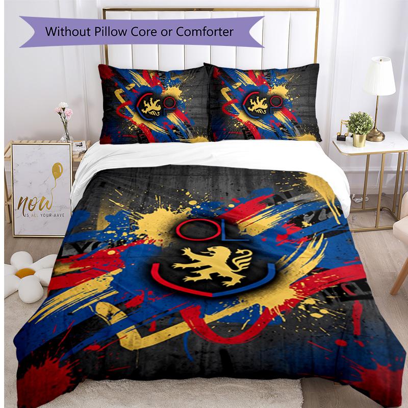 Lyon FC Printed 3PCS Bedding Set Breathable Duvet Cover with Pillowcases Decorative Bed Linen for Bedroom Home