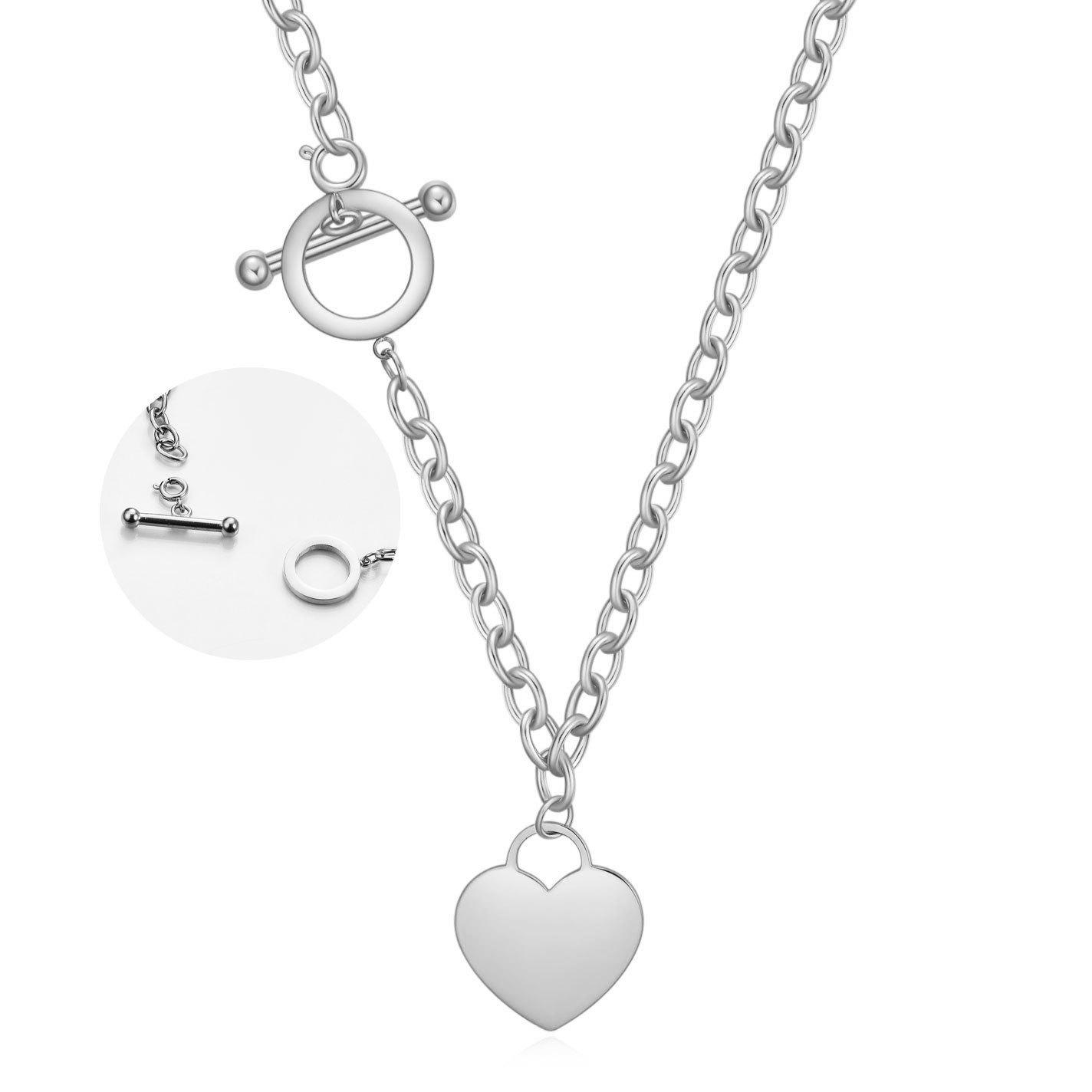 Stainless Steel Heart Necklace with Clavicle OT Chain - Couple s Edition, Laser-Engravable for Women