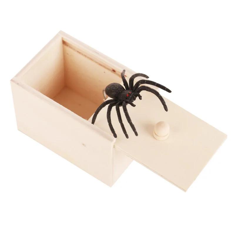 Trick Spider Funny Scare Box Dřevěná Skrytá Box Kvalitní Prank Dřevěná Scare Box Zábavná hra Žert Trik Friend Kancelářské hračky