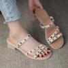 Sandals thick high heels women's shoes summer seaside 2025 rivets one-word outer wear fashion women's middle heel