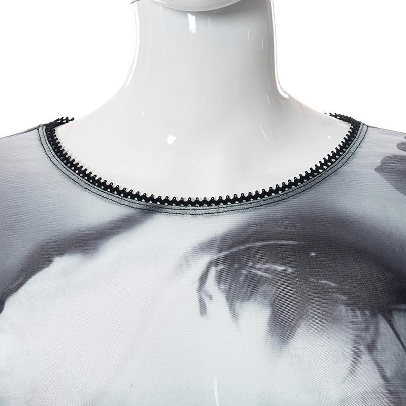 Letní evropský a americký Y2K síťovaný top slim fit s trumpetovými dlouhými rukávy