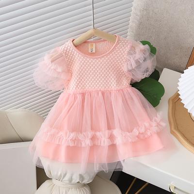 Summer New Princess Style Baby Girl Dress Simple Solid Color Bubble Short Sleeved Pleated Cake Dress Children's Clothing For Baby Girls