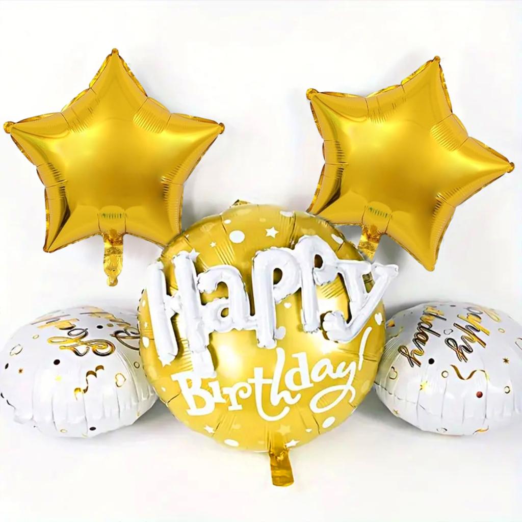 5pcs Birthday Balloon Set, Birthday Round Star-shaped Foil Balloon with Happy Birthday Letters, Birthday Party
