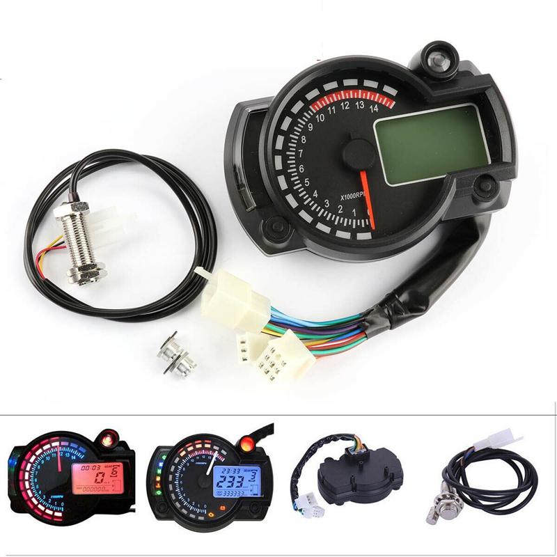 LCD Digital Motorcycle Speedometer Odometer Dirt Pit Bike Gauge Moto Dashboard Meter 7 Colors Tachoguage With Alarm Lamp