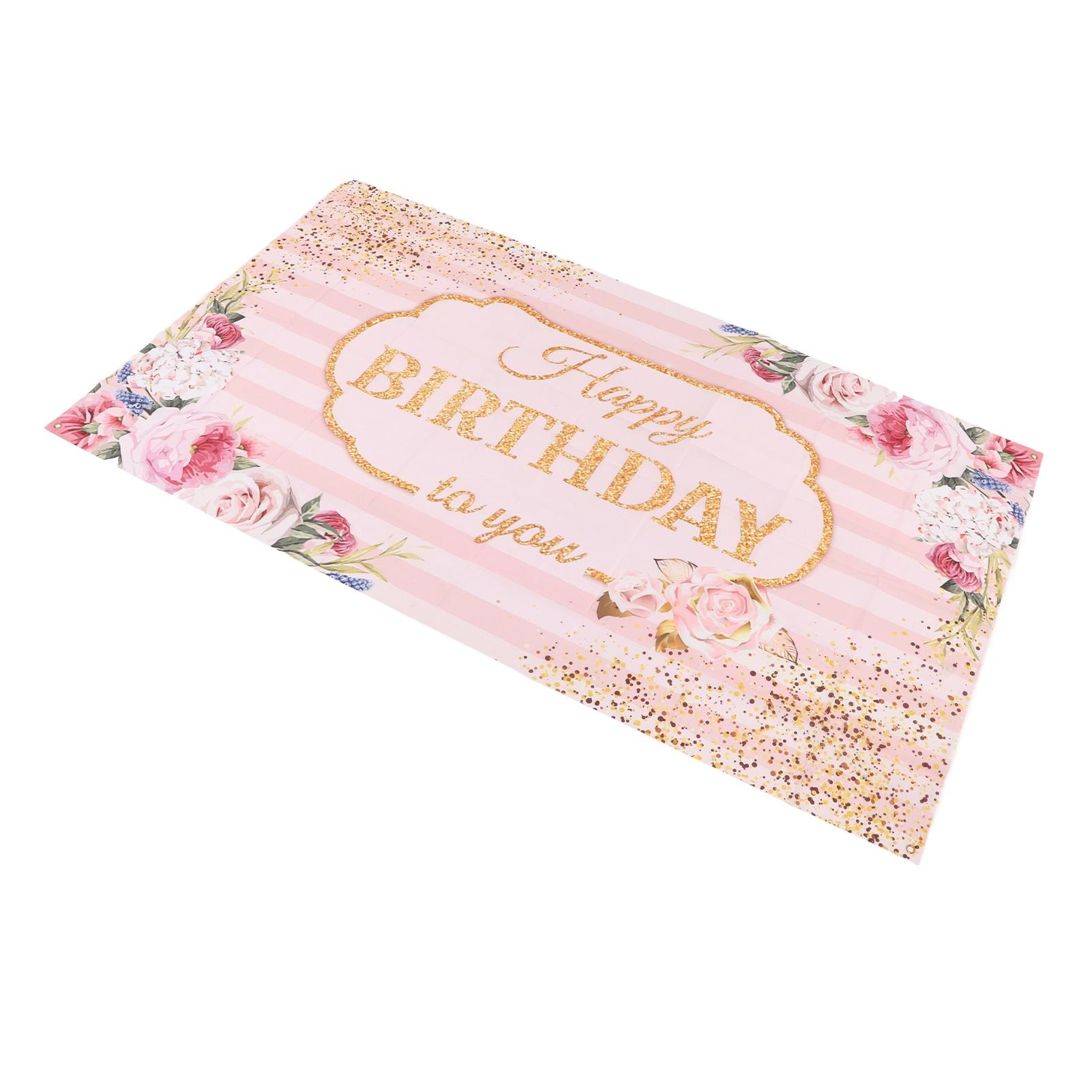 

Pink Happy Birthday Backdrop 47.2x70.8in Flowers Pattern Pink Birthday Banner Foldable Tear