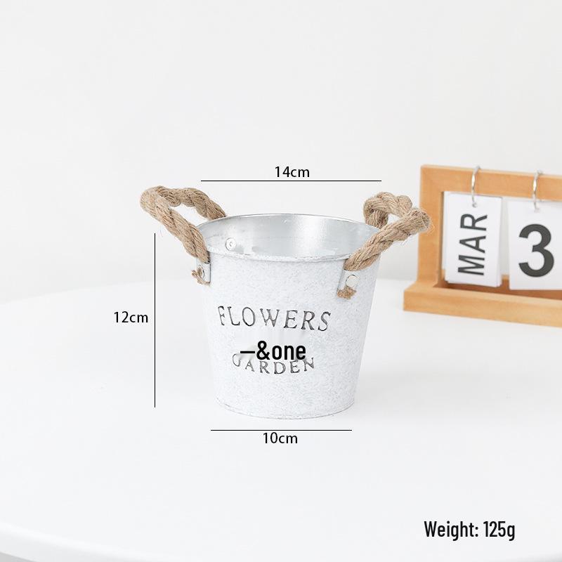 Small Retro Distressed Whitewashed Tin Flower Pot for Tabletop or Balcony Decor, Ideal for Succulents and Iron Lettering