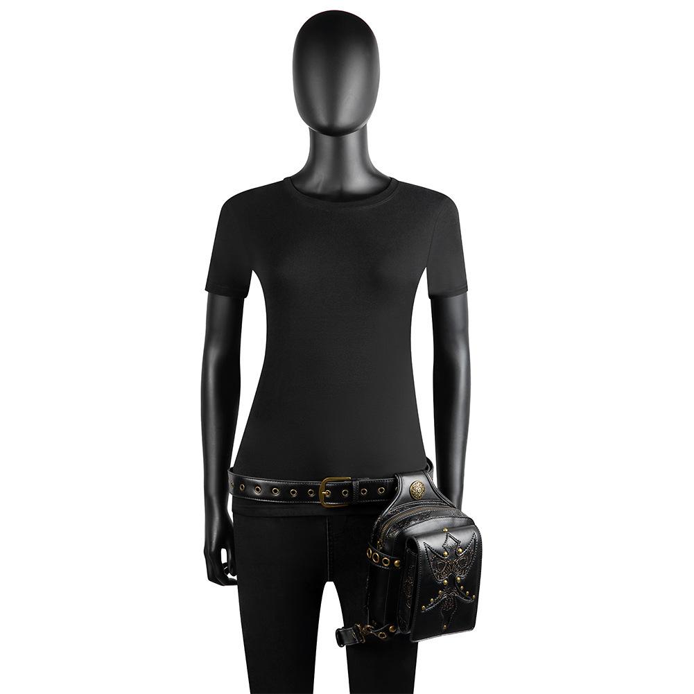 Geantă mică retro pentru ciclism, fabricată din piele PU pentru motocicletă, cu un model european și american punk, model patchwork în relief, geantă de talie tactică