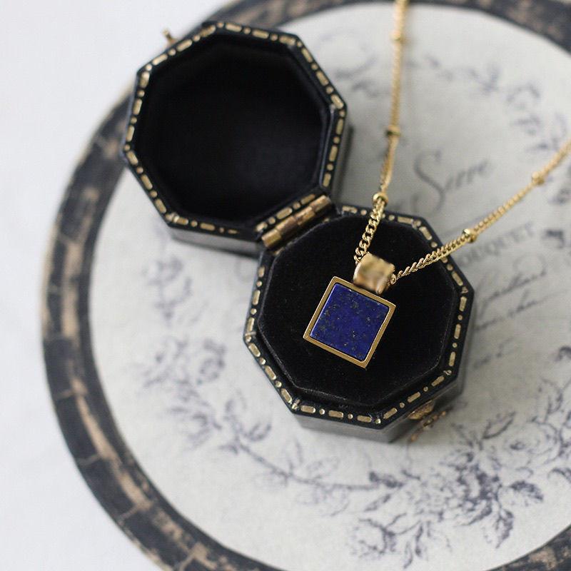 Deep Blue Square Lapis Lazuli Square Necklace Gold Tone Fine Chain Low MOQ Women Minimalist Jewelry Sourcing