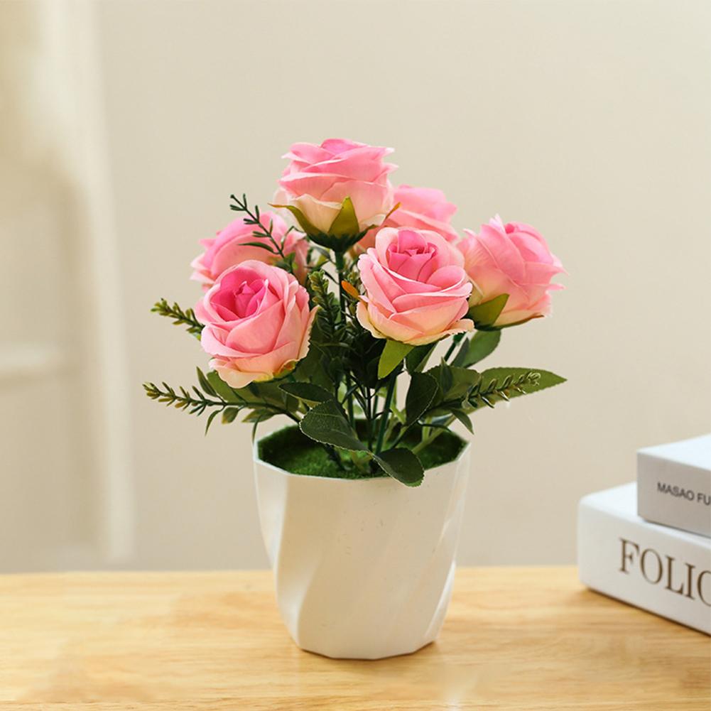 Artificial Rose Fake Plant Flowers Potted Ornament