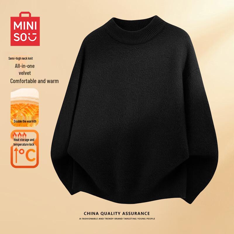 

MINISO Men s Plush Lined Half-High Neck Knit Sweater 3XL