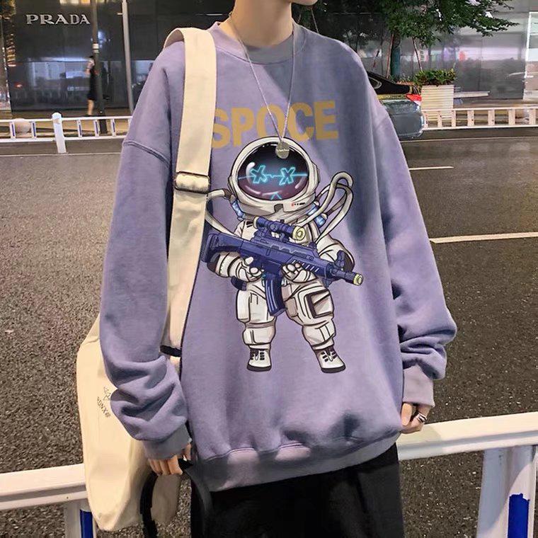 Hong Kong Style Men's Astronaut Long-Sleeve T-Shirt - Trendy, Versatile, Thin, Loose Fit for Autumn & Spring