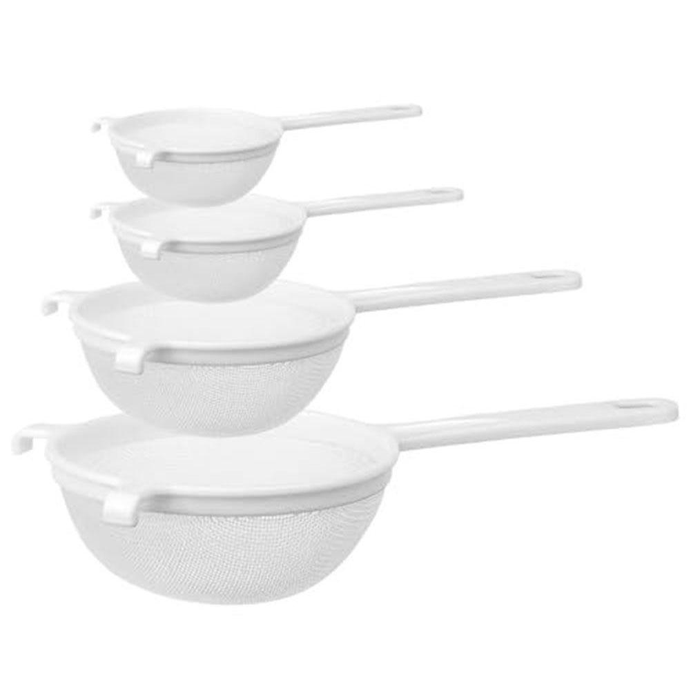 Zestaw 4 sitka do mąki kuchennej do pieczenia, przesiewania i filtrowania oleju, o średnicach 7 cm, 12 cm, 15 cm, 18 cm, ręczne filtry