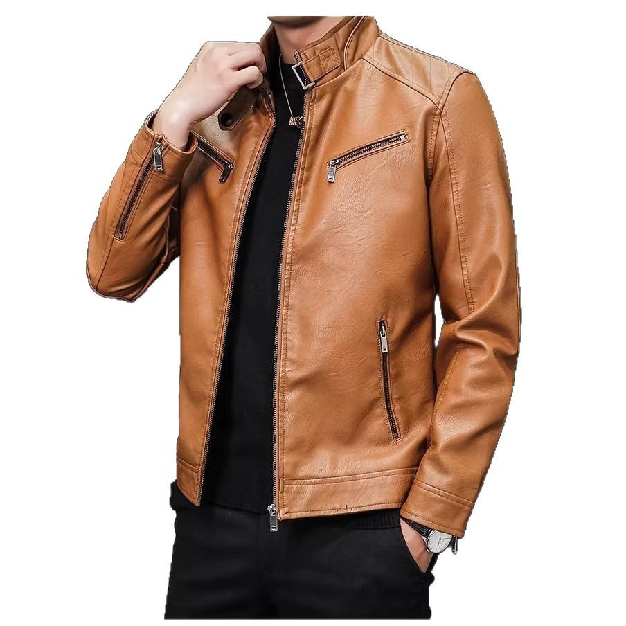 Autumn and winter new men's leather jacket slim youth trend leather jacket PU high-end leather jacket stand-up collar leather jacket men