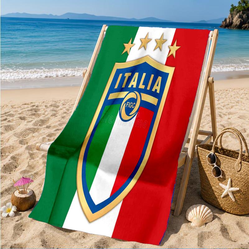 Asciugamano da Spiaggia in Microfibra Stampato con Stemmi del Calcio Italiano, Morbido e Assorbente, Asciugatura Rapida, Ideale per Viaggi Estivi, Essenziale per la Spiaggia, Piscina