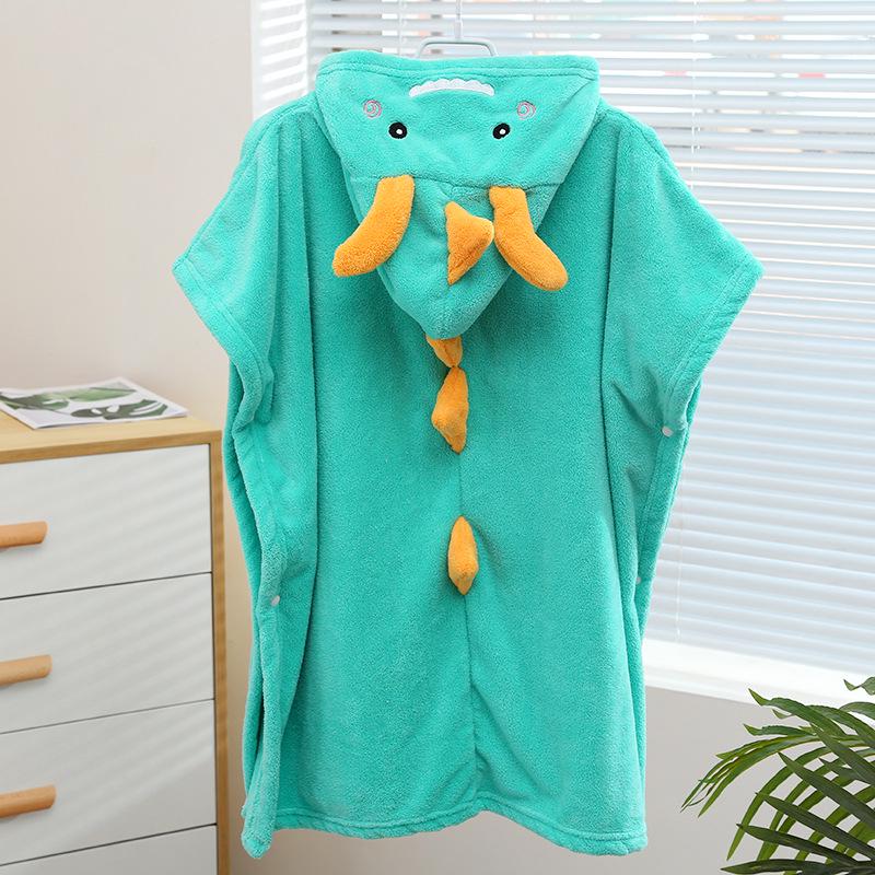Coral Fleece Hooded Dinosaur Bath Towel - Absorbent, Soft, Wearable Baby Bathrobe 55x115 cm зелёный