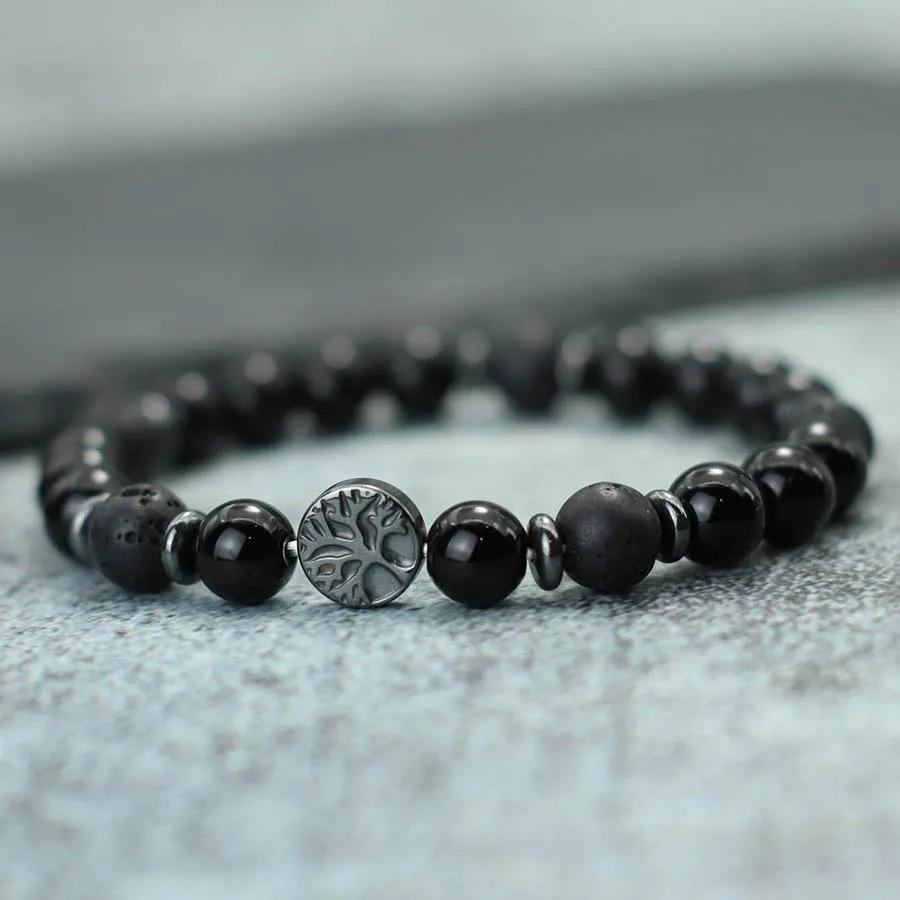 2026 Nytt Herrarmband Handgjort Livets Träd Armband Naturliga Tig ögon Lavasten Pärlarmband