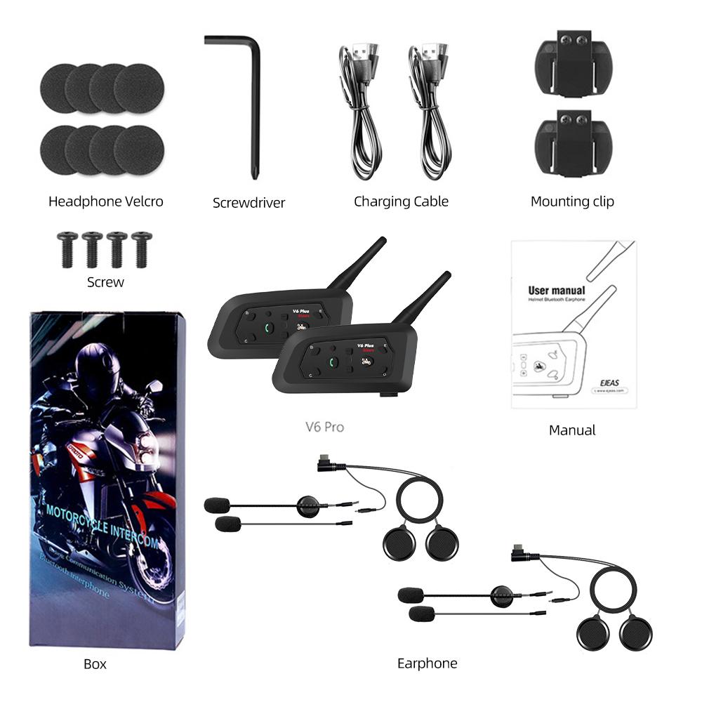 V6 PLUS Motorcycle Bluetooth Helmet Intercom Headset Waterproof Music Player 1500M Interphone Communicator for 6 Riders
