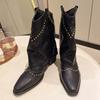 Retro V-mouth Martin Boots Fashion Western Cowboy Boots Rivet Design Smoke Tube Boots Locomotive Boots Women's Short Boots