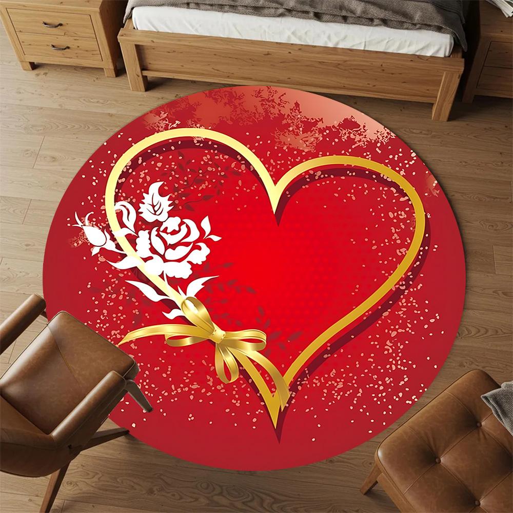 1pc Heart Love Round Chair Mat Area Rug - Non-Slip, Floor Mat for Office, Bedroom, and Indoor Decor C1125213