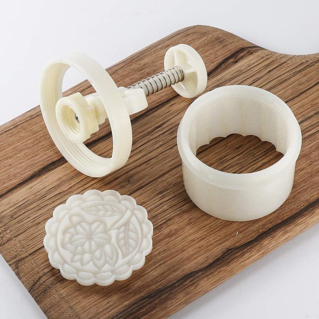 180g 5pcs Cookie Stamps Thickness Adjustable Moon Cake Mold Set, Cookie Press DIY Decoration Hand Press Cutter Cake Dessert Mold