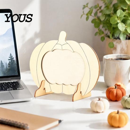 Thanksgiving Table Decoration Wooden Pumpkin Photo Frame, Halloween DIY Paintable Craft for Kids, Blank Handmade Holder Wood Picture Holder,