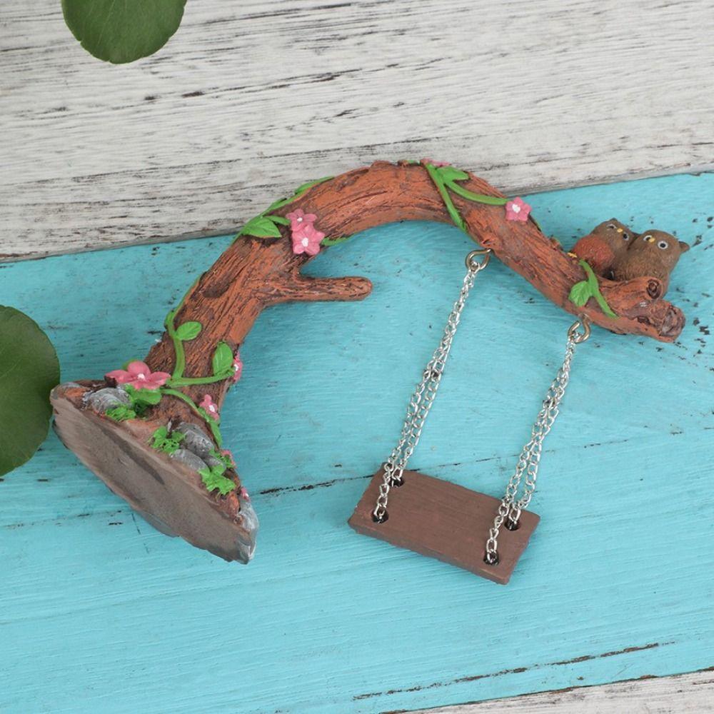 

Funny Mini Swing Figurine Cute Owl Stump Ornament Durable Garden Owl Swing Statue Courtyards Swing