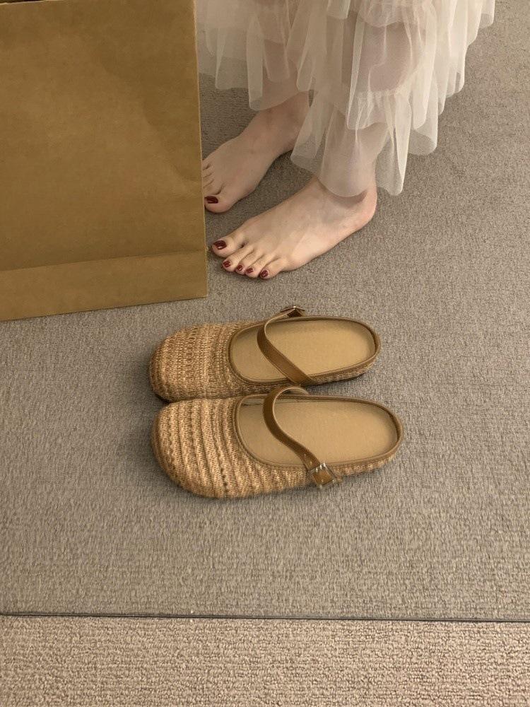 

Одно слово с соломенной плетеной сумкой-головой и полушлепанцами, женская обувь на толстой подошве и сандалии с одним ремешком 40 коричневый