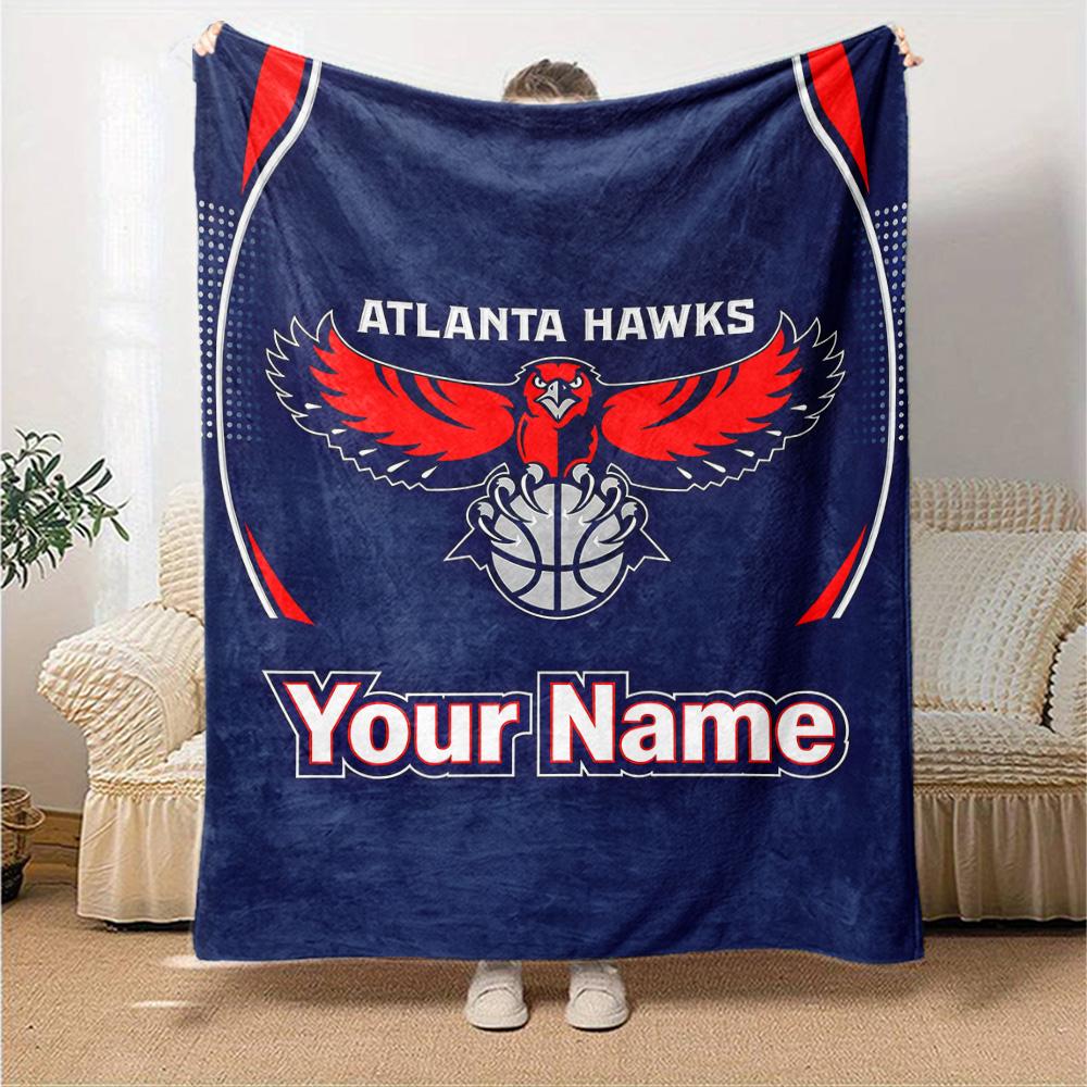 Name Custom Atlanta Hawks Print Flannel Blanket High Quality Warm Comfortable Cover for All Seasons Perfect for Gifts Home Decor