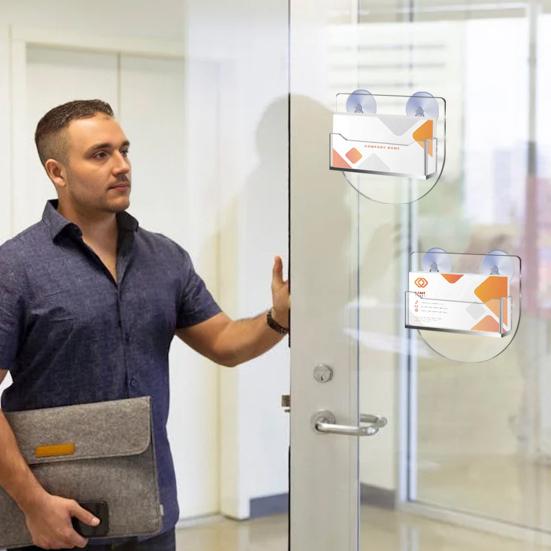 Window Mount Business Card Holder with Suction Cups Clear Acrylic Business Card Display Stand Single Pocket Organizer for Office