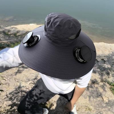 Klobouk se solárním ventilátorem se širokou krempou pro muže a ženy UV ochrana Outdoorový kbelíkový klobouk se 2 vestavěnými ventilátory pro turistiku, kempování, rybaření