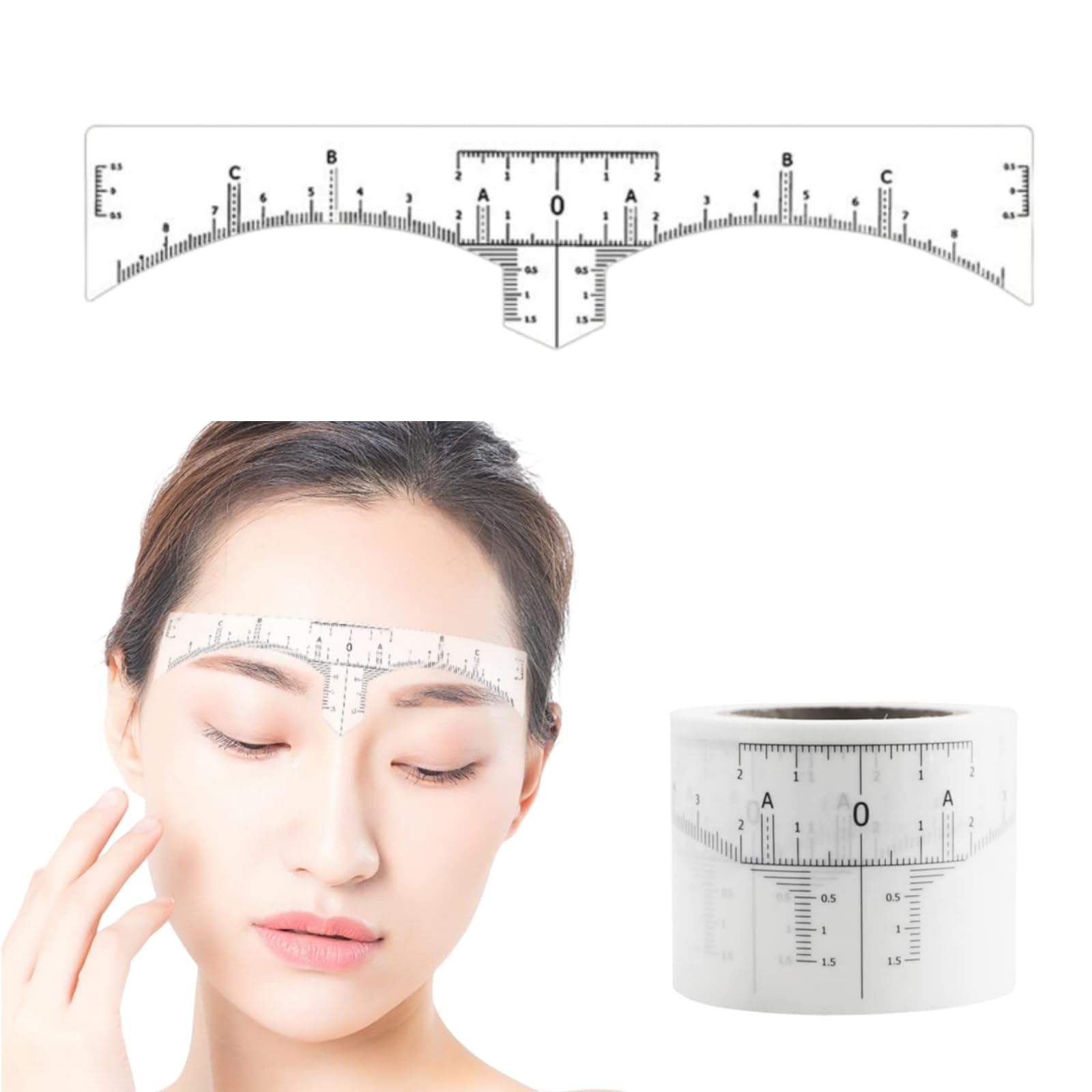 Angzhili 50-Pack Eyebrow Ruler Stickers, Disposable Eyebrow Shaping Stencils, 3-Point Positioning Measurement Eyebrow Ruler Stickers, Symmetrical